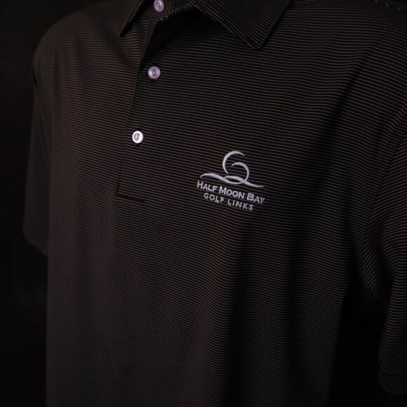 Half Moon Bay Peter Millar Summer Comfort Gray Pinstriped Polo (L) OMG! ⛳️ - Picture 4 of 7